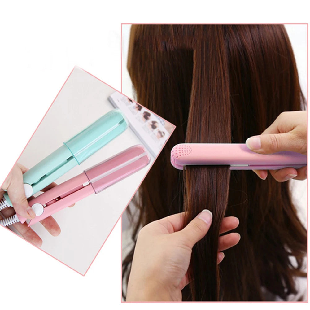 2-in-1 Ceramic Mini Hair Curler Portable Straightener Tourmaline Iron Heating Curling Straight Dual-purpose for Women