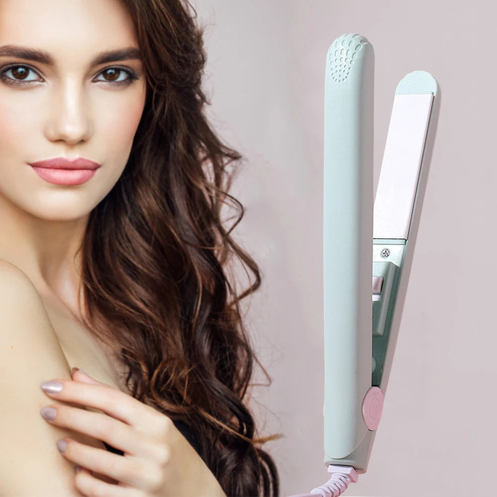 2-in-1 Ceramic Mini Hair Curler Portable Straightener Tourmaline Iron Heating Curling Straight Dual-purpose for Women