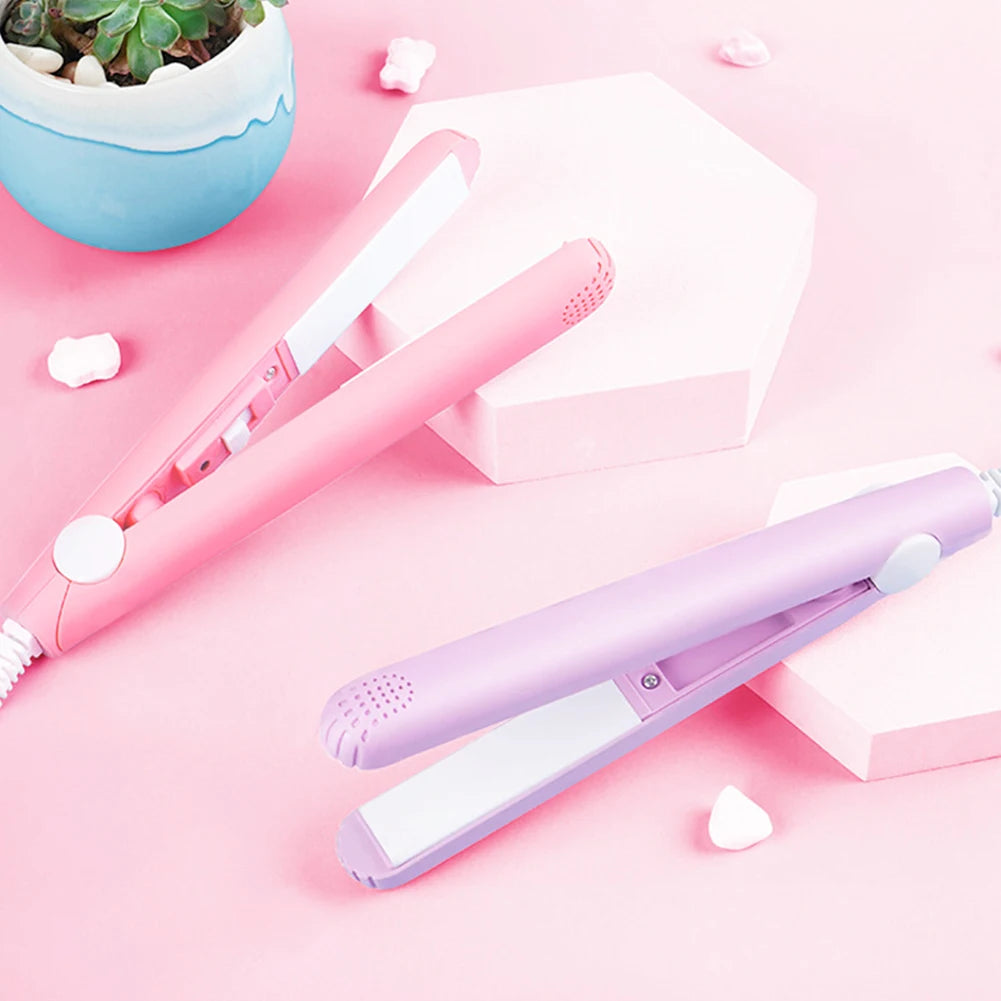2-in-1 Ceramic Mini Hair Curler Portable Straightener Tourmaline Iron Heating Curling Straight Dual-purpose for Women