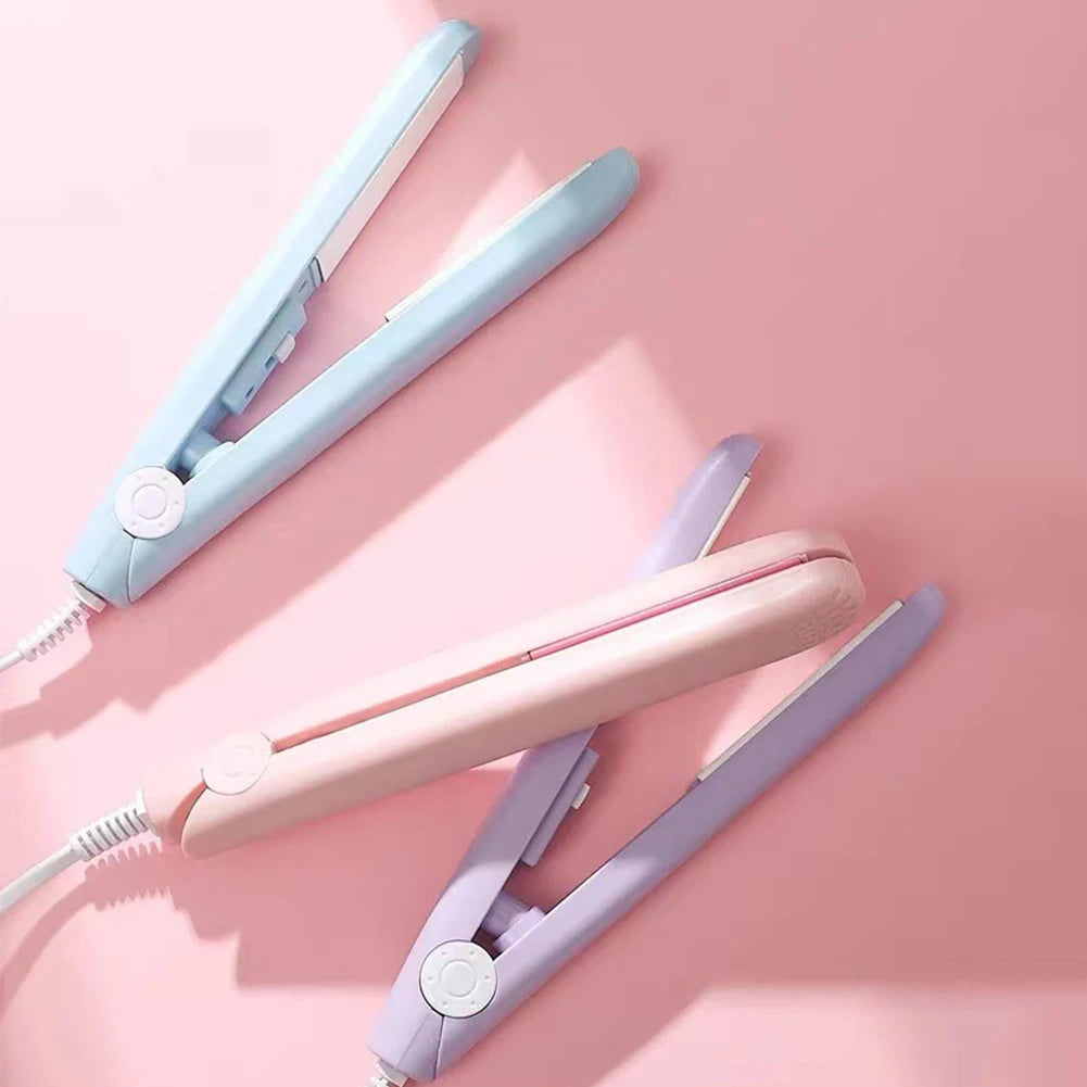 2-in-1 Ceramic Mini Hair Curler Portable Straightener Tourmaline Iron Heating Curling Straight Dual-purpose for Women